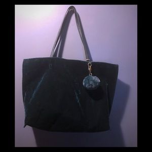 New Tru Time green velour snap tote shoulder bag